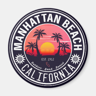 Manhattan Beach Ca Retro Sunset Handflatan Träd 60 Magnet