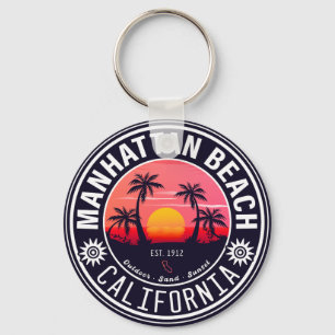 Manhattan Beach Ca Retro Sunset Handflatan Träd 60 Nyckelring