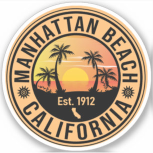 Manhattan Beach California Retro Sunset Souvenirs Klistermärken