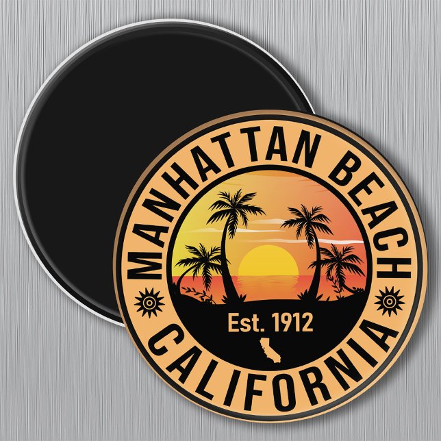 Manhattan Beach California Retro Sunset Souvenirs Magnet (Skapare uppladdad)