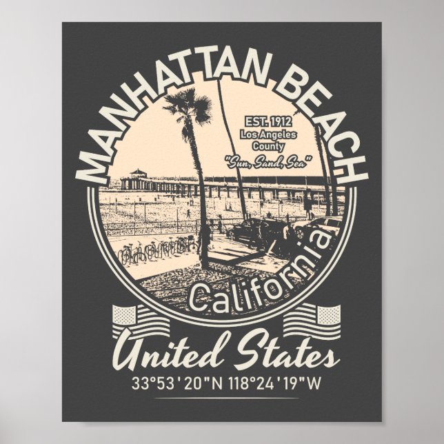 MANHATTAN BEACH CITY - LOS ANGELES CALIFORNIA POSTER (Framsidan)