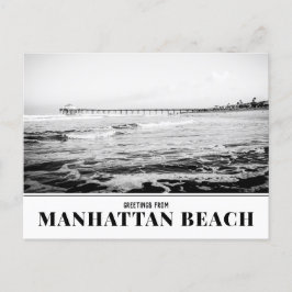 Manhattan Beach Pier, Black and White Postcard Vykort