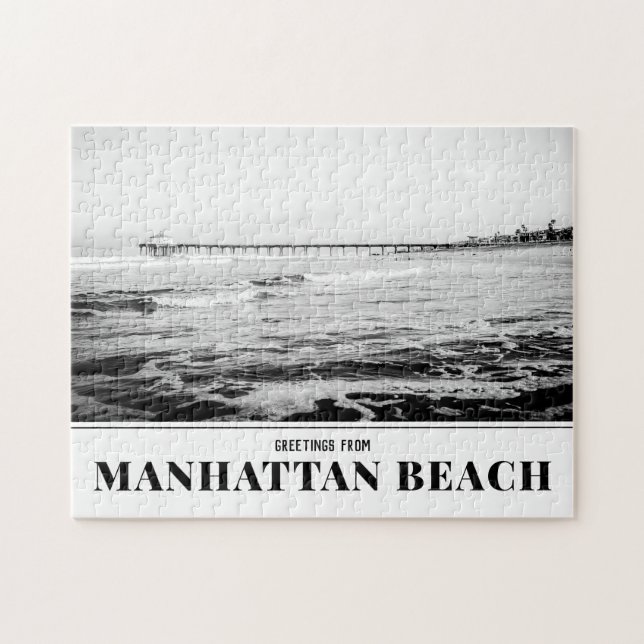 Manhattan Beach Pier Black and White Puzzle Pussel (Horisontell)