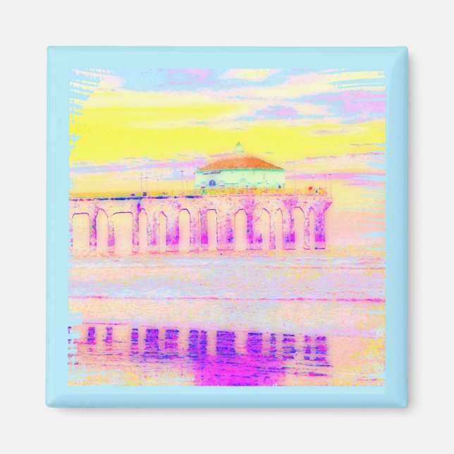 Manhattan Beach Pier California i Pastels Magnet (Framsidan)