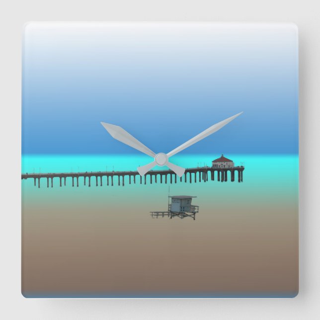 Manhattan Beach Pier designklocka Fyrkantig Klocka (Framsida)