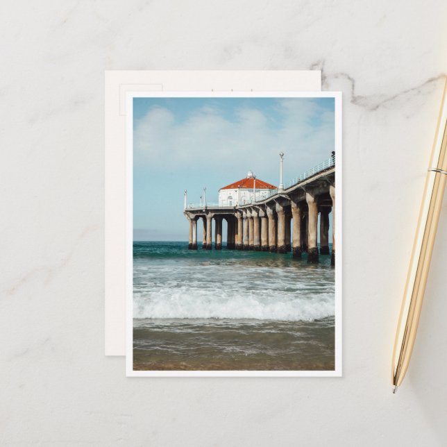 Manhattan Beach Pier Foto Los Angeles Kust Vykort (Fram/Back In Situ)
