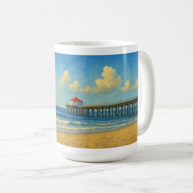 Manhattan Beach Pier med Red Tak Kaffemugg (Framsida höger)