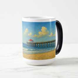 Manhattan Beach Pier med Red Tak Magisk Mugg
