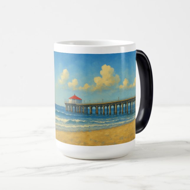 Manhattan Beach Pier med Red Tak Magisk Mugg (Framsida höger)