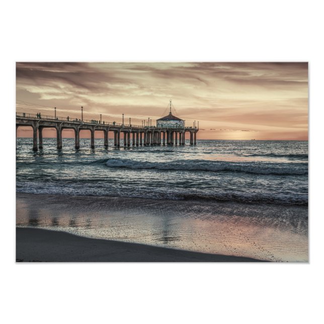 Manhattan Beach Pier vid Sunset Photo Print Fototryck (Framsidan)