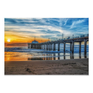 Manhattan Beach pir på solnedgångfototrycket Fototryck