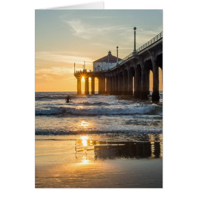 Manhattan Beach pirsolnedgång med surfaren OBS Kort (Framsidan)