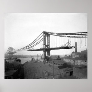 Manhattan Bridge konstruktion, 1909. Vintage foto Poster