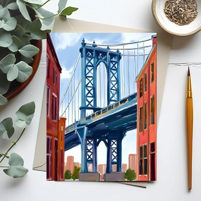 Manhattan Bridge New York City Painting Vykort (Skapare uppladdad)