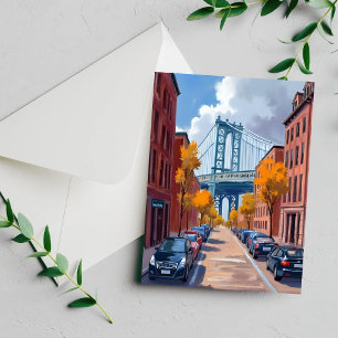 Manhattan Bridge NYC Akvarell Målning Kort