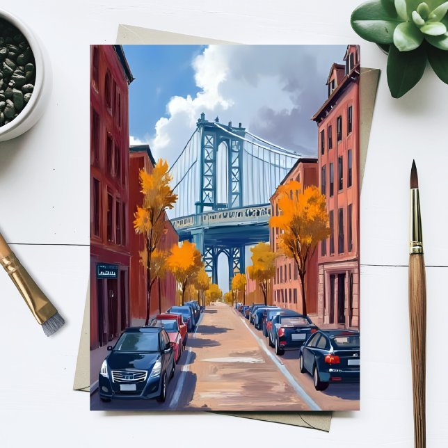 Manhattan Bridge NYC Akvarellmålning Vykort (Skapare uppladdad)
