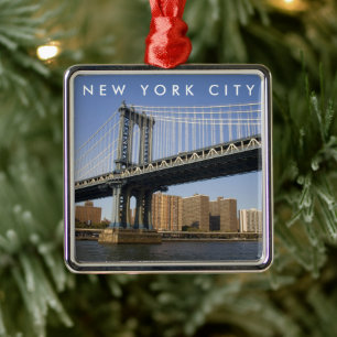 Manhattan Bridge över East River New York City Julgransprydnad Metall
