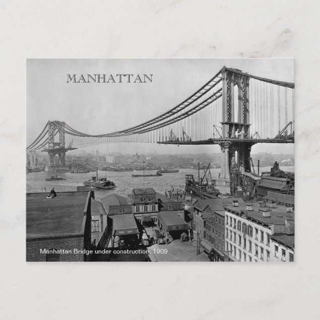Manhattan Bridge under konstruktion 1909 foto Vykort (Framsida)