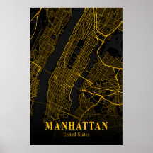 Manhattan City Karta Guld NYC Urban Street Karta U