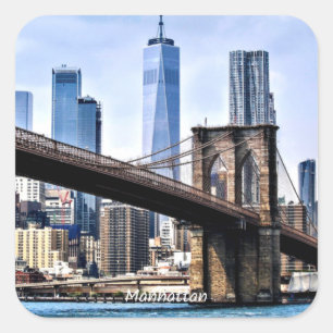 Manhattan, cityscape-foto med skyscraper fyrkantigt klistermärke