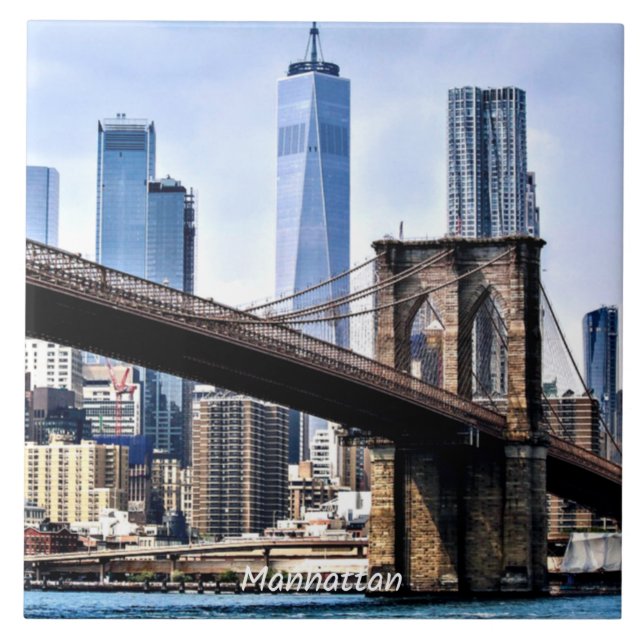 Manhattan, cityscape-foto med skyscraper kakelplatta (Framsidan)