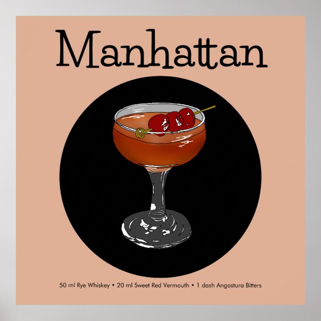 Manhattan Cocktail Illustration Poster (Framsidan)