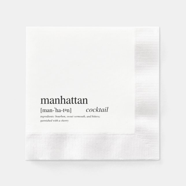 Manhattan Cocktail Modern Black Typography Pappersservett (Framsidan)