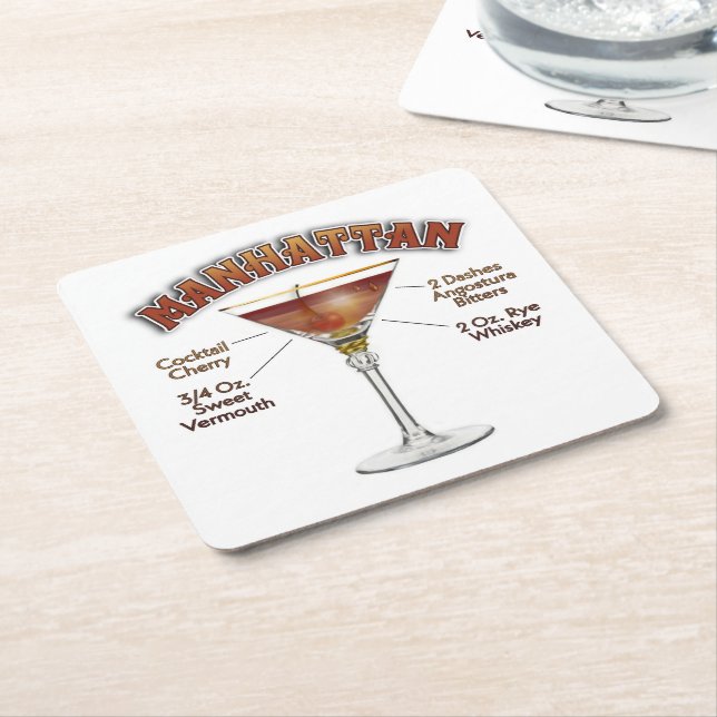 Manhattan Cocktail Recept Konst Underlägg Papper Kvadrat (Vinklad)