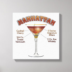 Manhattan Cocktail Recipe Art 12"x12", omslagen Canvastryck