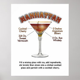 Manhattan Cocktail Recipe Art 16"x20" Skriv ut/ Poster