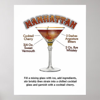 Manhattan Cocktail Recipe Art 16"x20" Skriv ut/ Poster