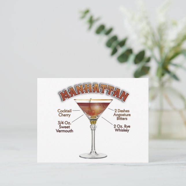 Manhattan Cocktail Recipe Art Vykort (Stående Fram)