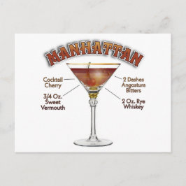 Manhattan Cocktail Recipe Art Vykort