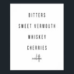 Manhattan Cocktail Recipe Poster<br><div class="desc">Manhattan Cocktail Recipe</div>