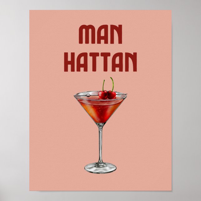 Manhattan Cocktail Red Retro Drink Poster (Framsidan)