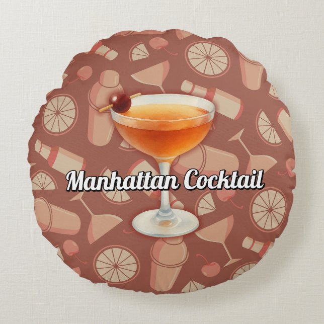 Manhattan Cocktail Rund Kudde (Framsidan)