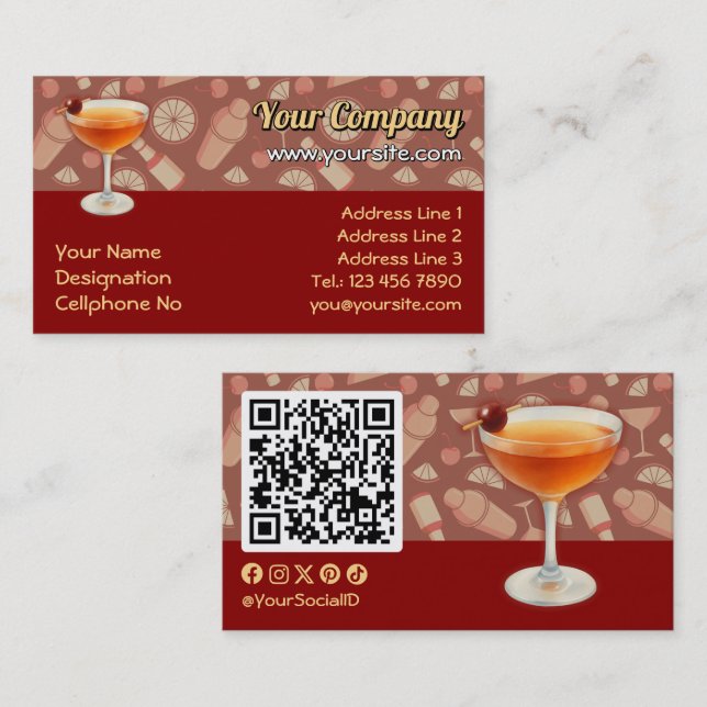 Manhattan Cocktail Visitkort (Fram/baksida)