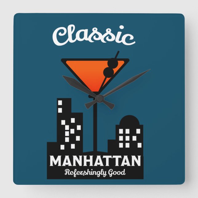 Manhattan Cocktail Wall Art Fyrkantig Klocka (Framsida)