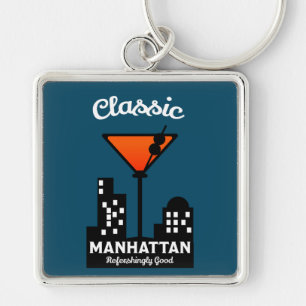 Manhattan Cocktail Wall Art Fyrkantig Silverfärgad Nyckelring