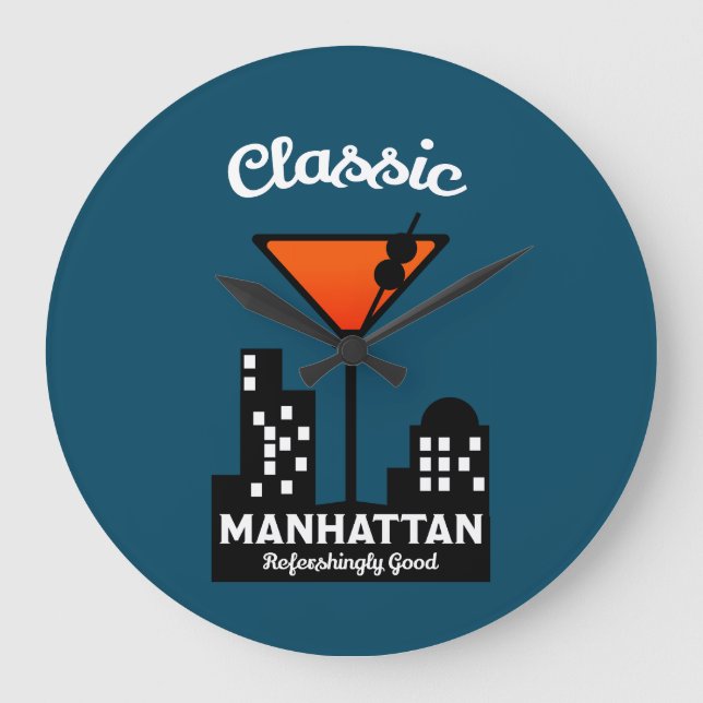 Manhattan Cocktail Wall Art Stor Klocka (Framsida)