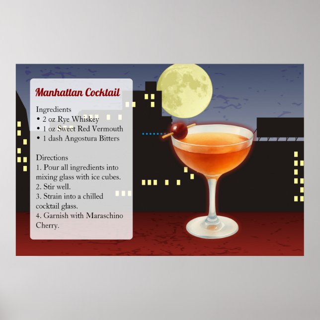 Manhattan Cocktailrecept Poster (Framsidan)