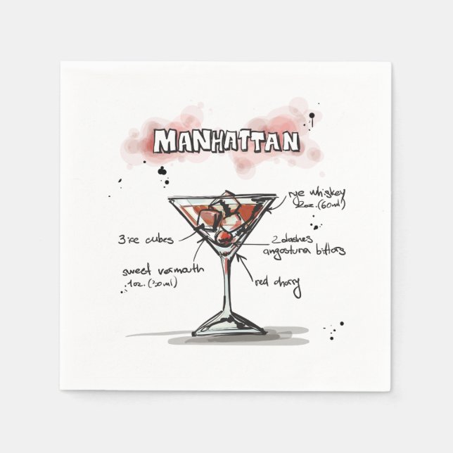 Manhattan Drink Recipe Cocktail Napkin Pappersservett (Framsidan)