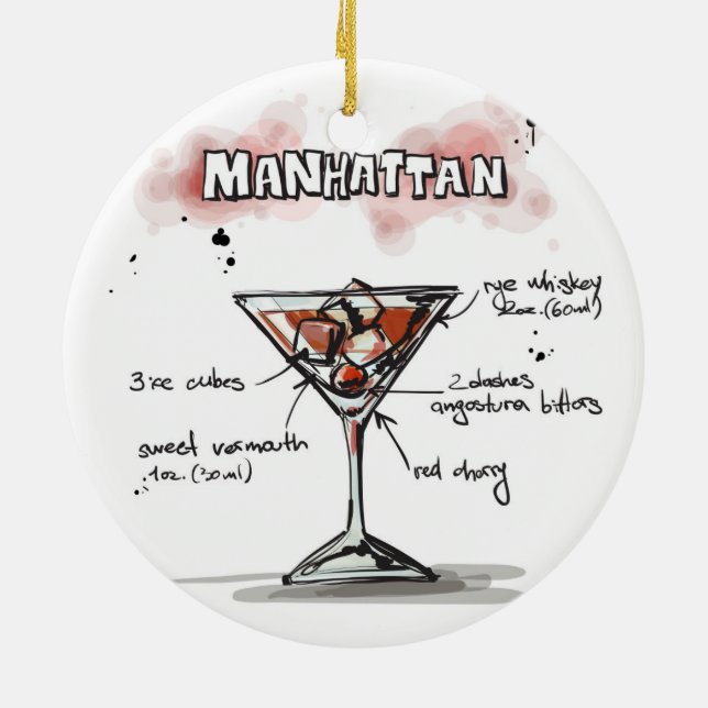 Manhattan Drink Recipe Design Julgransprydnad Keramik (Baksidan)