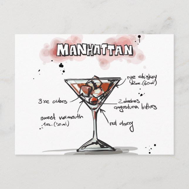 Manhattan Drink Recipe Design Vykort (Framsida)