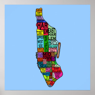 Manhattan grannborhoods Karta Poster