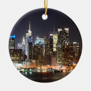 Manhattan horisont New York på natten Julgransprydnad Keramik