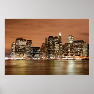 Manhattan horisont på nattljus, New York City Poster