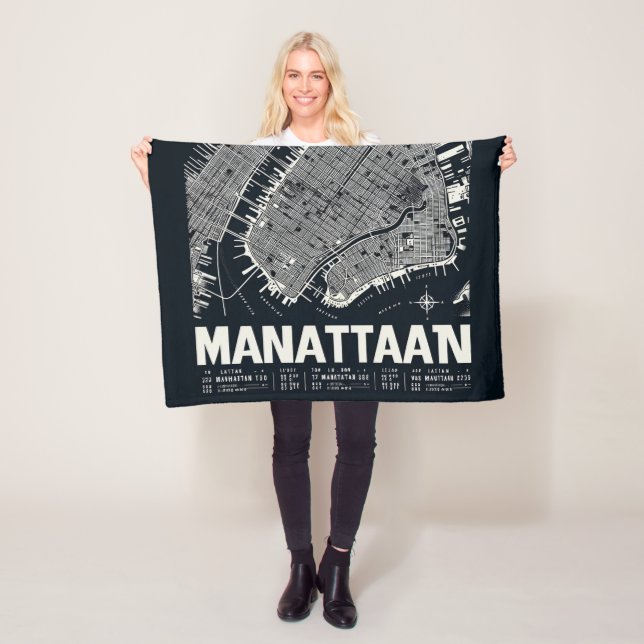 Manhattan Karta Illustration Fleecefilt (På plats)