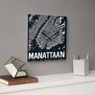 Manhattan Karta Illustration Fyrkantig Klocka