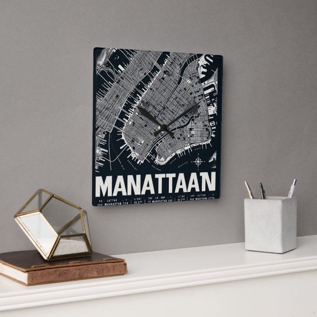 Manhattan Karta Illustration Fyrkantig Klocka (Kontor)